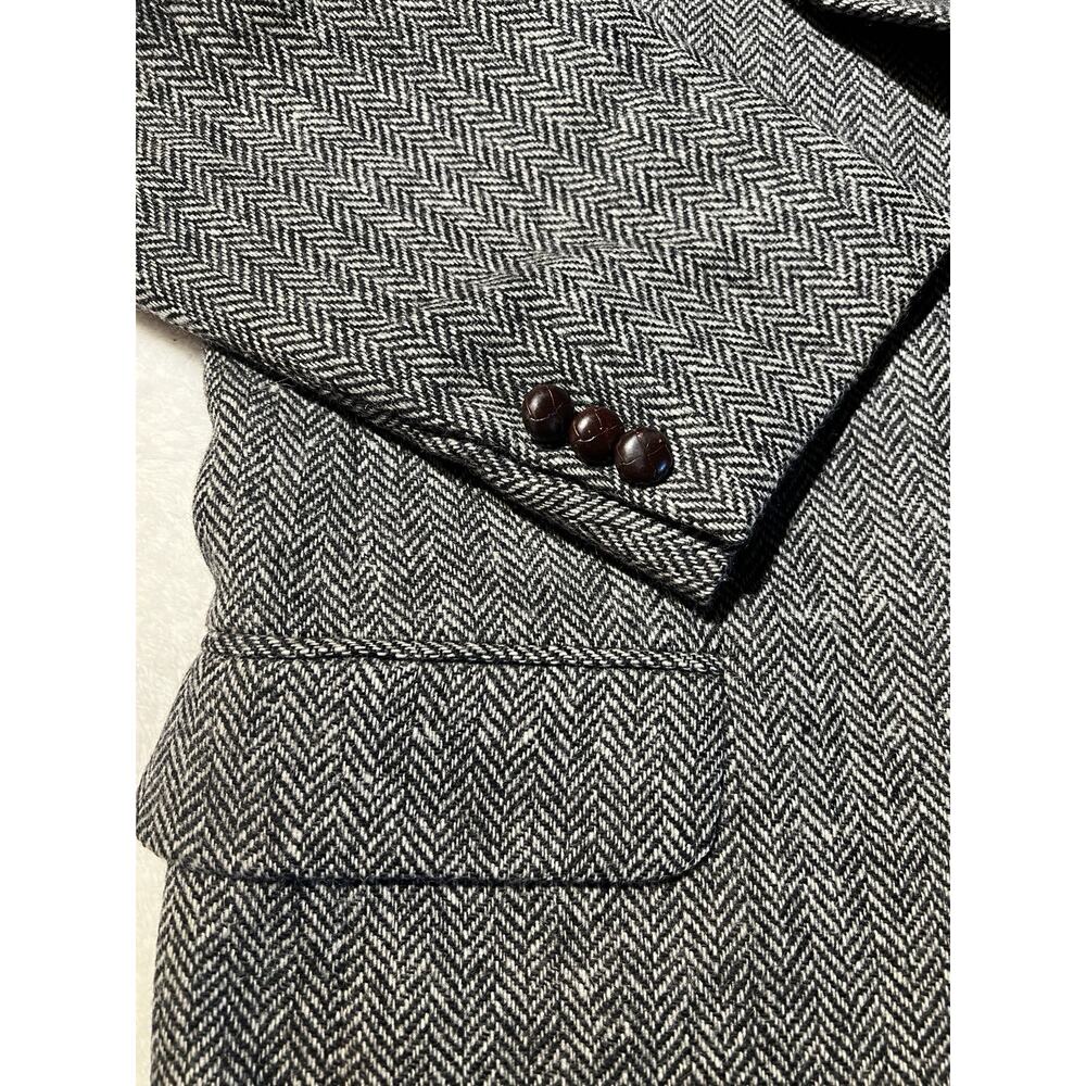 Vintage Tweed Herringbone Robert Stack 42L Gray Wool Sport Coat - Picture 11 of 16